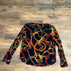 Lauren Ralph Lauren vintage Navy Chain Print Blouse green label size 2